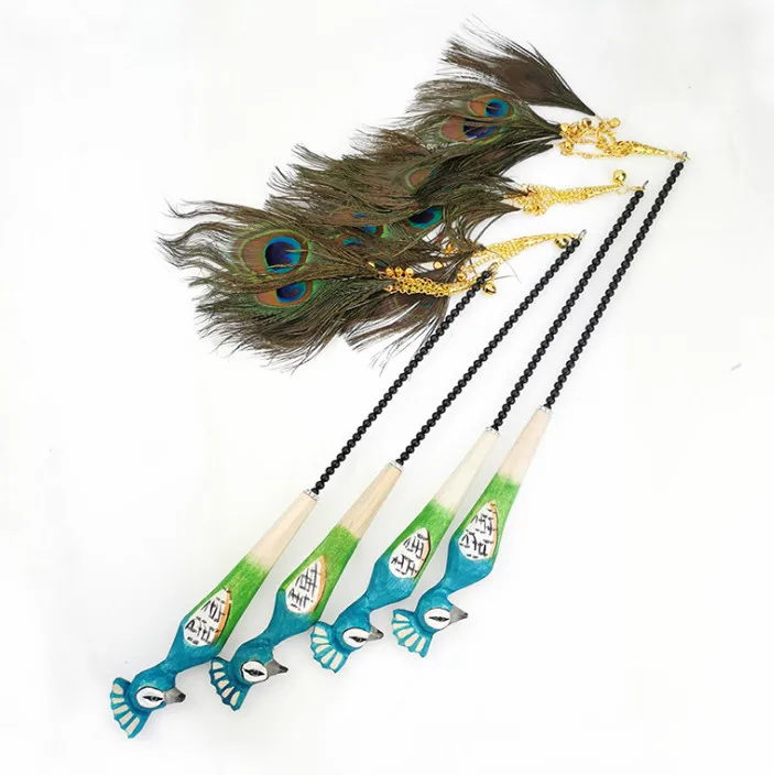 

usd3.8/pc pet cat kitten toys teaser wands fishing pole peacock feather sticks real peacock feather 10pcs/lot