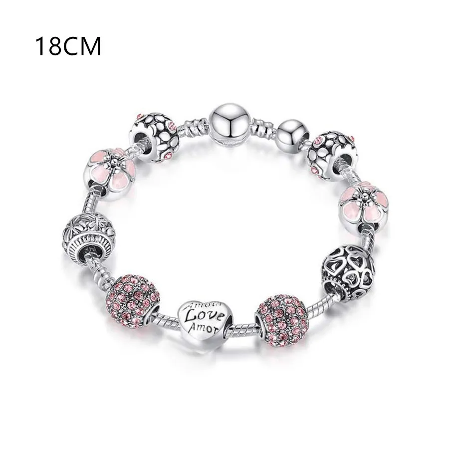 18cm-Pink Модный браслет в форме сердца из бисера для женщин и девушек, ручная работа, цепочка из змеиных костей, браслеты, очаровательные ювелирные изделия - Окраска металла: 18cm-Pink