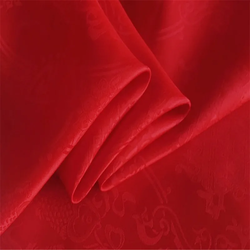 Цветочный Жаккард шелковая хлопковая ткань 16momme 114 см ширина цветочный узор парча Шелковый Материал текстиль для свадебных платьев - Цвет: 13 red
