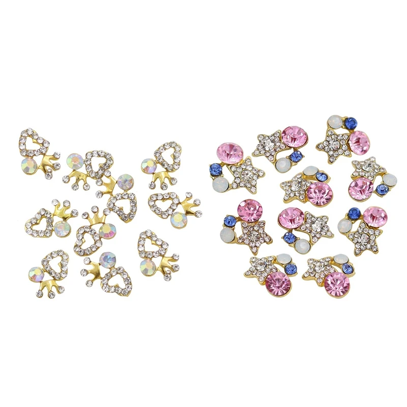 20 шт 3D Хрустальные Стразы для ногтей художественные блестки наклейки Советы DIY(пентаграмма и сердце+ корона