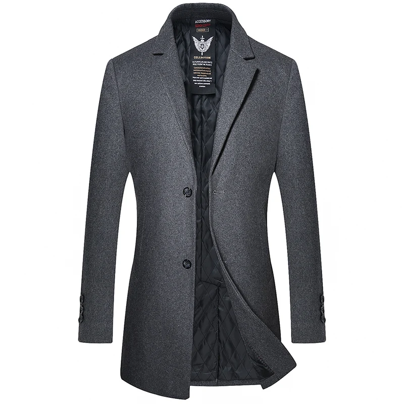 Aismz New Winter Wool Cashmere Single Breasted Overcoat Men Jacket Coat Business Casual Thick Cotton Liner Long Woolen Outwear