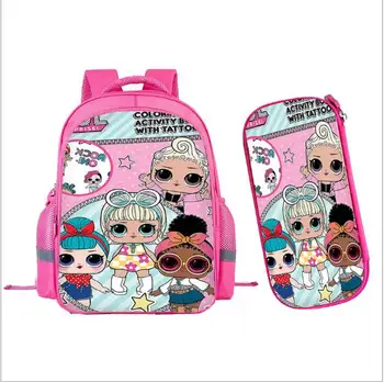 

Surprise Dolls Student Backpack Girls Cartoon Cute Schoolbag 2 in 1 Pencil bag Korean Children Backpack Gifts