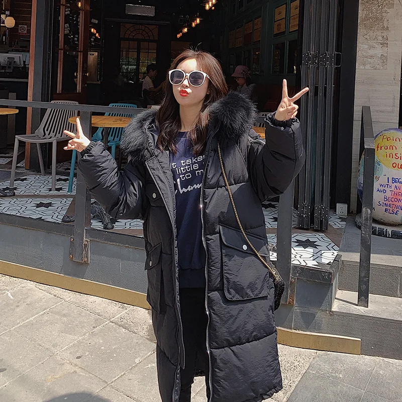 

2019 Winter New Style down Jacket Cotton-padded Clothes Women's Mid-length Korean-style Slim Fit Large Fur Collar WOMEN'S Cotton