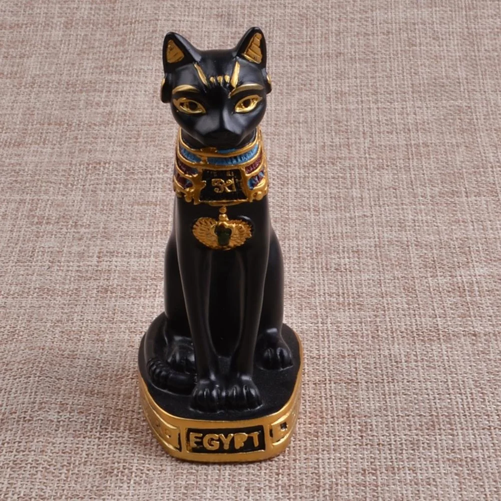 Египетский кот, статуя, украшение, винтажная статуэтку богини, семейный сад, черно-белые украшения комнаты, аксессуары, счастливый кот