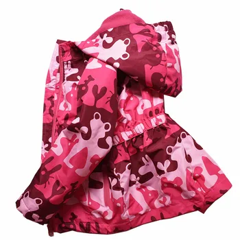 

New European and American girls plus velvet windproof jacket, printed long-sleeved hooded mid-length children's jacket