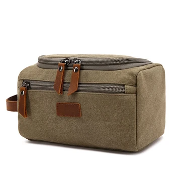 

Green Canvas Toiletry Bag for Men Wash Shaving Kit Women Travel Make UP Cosmetic Pouch Bags Case Organizer