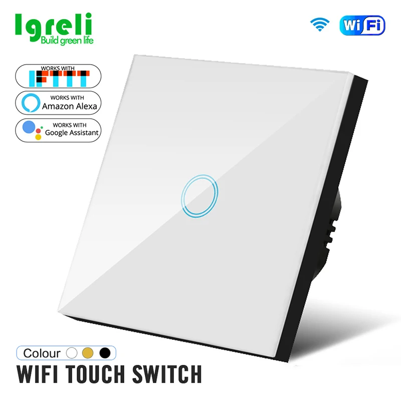 

Igreli WiFi EU Touch Switches 1/2/3 Gang 1 Way Smart Wall Light Touch Switch for Google Home/Amazon Alexa Voice Control