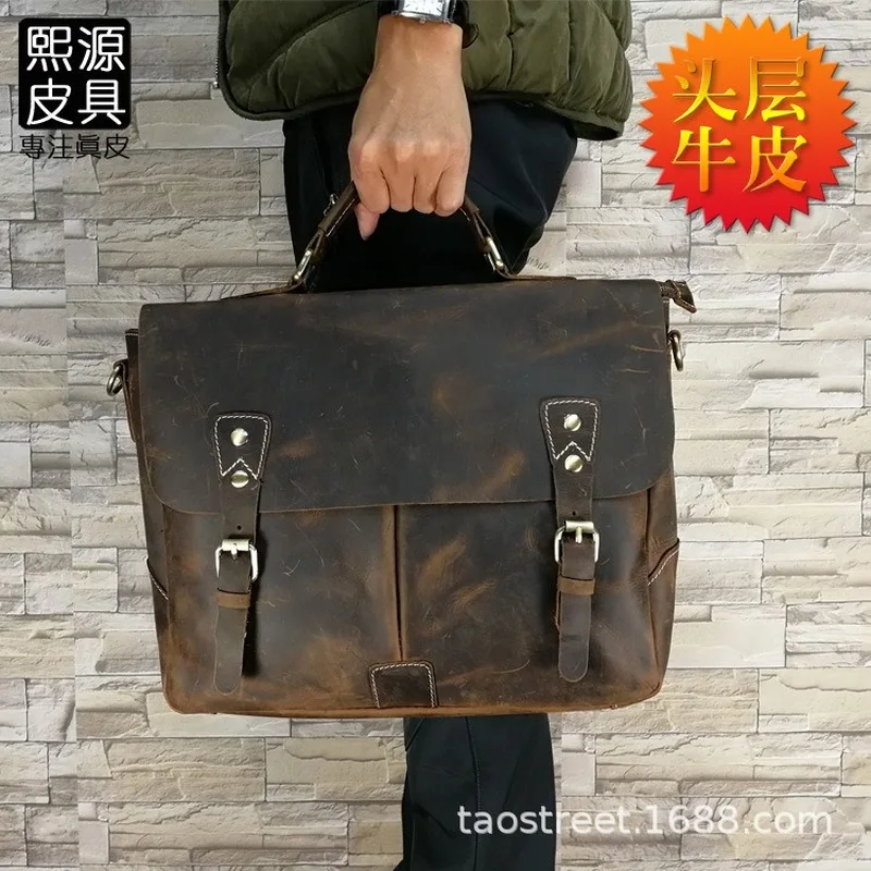 

Men's leather business Shoulder Bag Handbag 2020 new top layer Leather Vintage men's bag business bag handbag briefcase