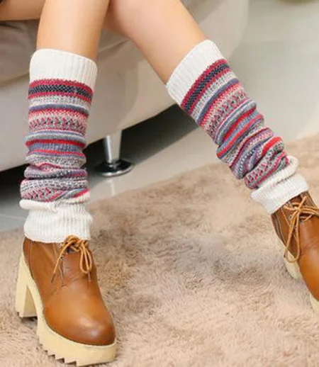 New Winter Thermal Cashmere Stockings Women Knee Socks Wool Colorful Women's Knitted Socks Thicken Girl Warm Socks WS048 - Color: Beige