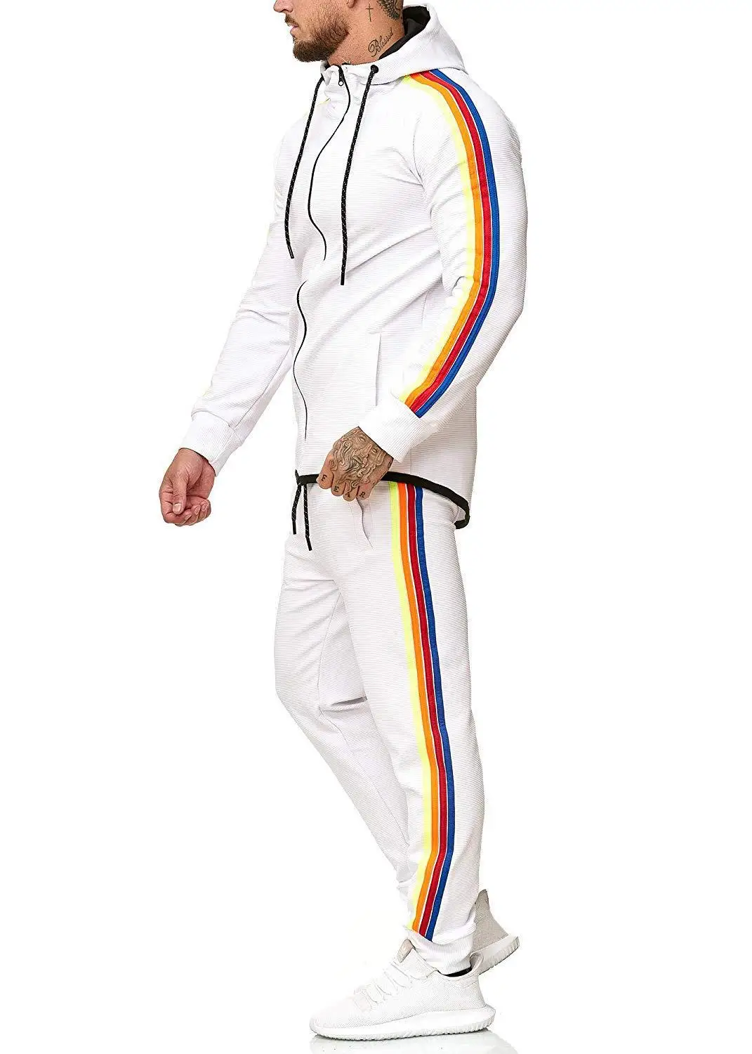 2021Autumn and winter new men's sports suit European and American fashion fitness suit color matching men's casual suit
