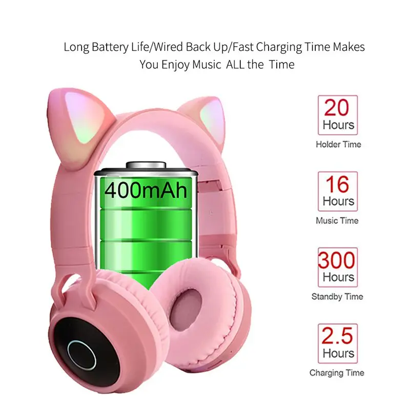 Foldable 5 0 LED cat ear Bluetooth headset for kids and young noise canceling headphone TF card holder 3 5mm plug with mic