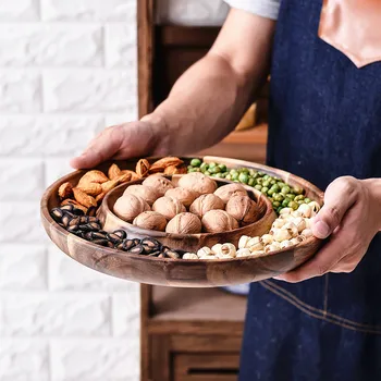 

Vintage Dinnerware Acacia Solid Wood Nut Snack Plate Candy Dish Japanese Storage Tray Wooden Serving Platter новогодние тарелки