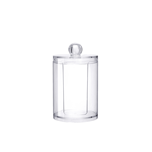 Swab Storage Bamboo Cover Acrylic Round Container Cotton Puff Storage Box Makeup Remover Box Makeup Storage Organizer