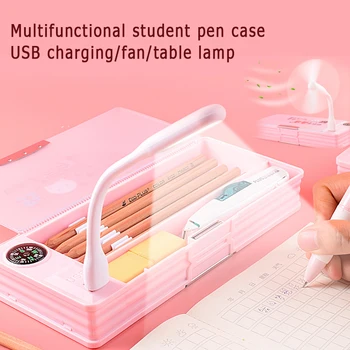 

Multifunctional student school pencile case USB charging with fan table lamp compass 1200ma battery student supplies gif AF046