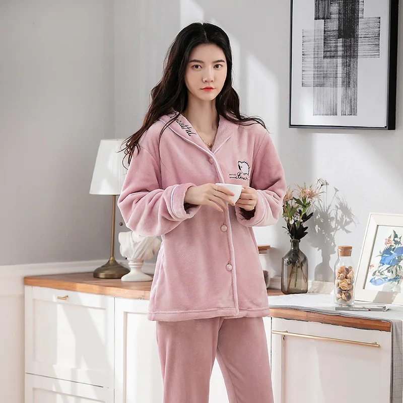 

Women's Pajamas Flannel Autumn and Winter Thickened Household Clothes Comfortable, Warm, Lovely and Sweet Suit Can Be Worn Out