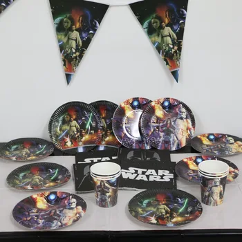 

95pcs Star Wars Theme Cartoon Paper Disposable Party Tableware Cups Napkins Plates Baby Shower Event Tablecloth Supplies Sets