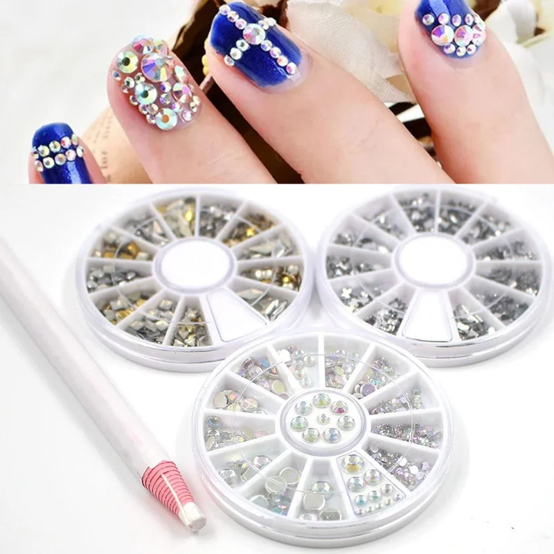 

12 Box Rivet Color White Diamond Nail Jewelry Shaped Diamond Combination Point Diamond Pencil Disc Nail Set