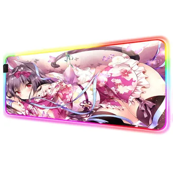 

Mairuige Hot Anime Sexy Cat Girl Large RGB LED 7 Color USB Wired Lighting Gamer Colorful Laptop Desk Mat Kawaii Mousepad XXL