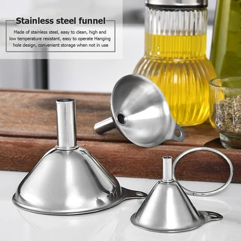 

3pcs Convenient Stainless Steel Funnel Filter Oil Liquid Funnel Durable Practical Classic Multi-function Kitchen Tool