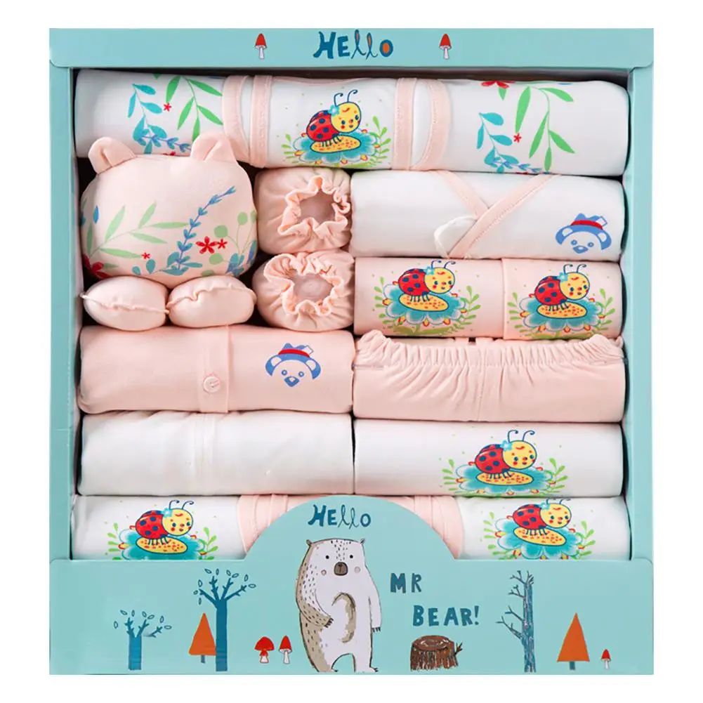 pink Kidlove/Детский костюм из 18 предметов Милый хлопковый Детский костюм с рисунком Подарочный комплект для малышей - Цвет: pink