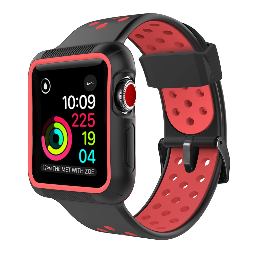 Black red Чехол+ ремешок для Apple Watch 44 мм 42 мм 40 мм 38 мм спортивный ремешок для iWatch серии 5 4 3 2 1 шт бампер для Apple Watch ремешок 40 мм - Цвет ремешка: Black red