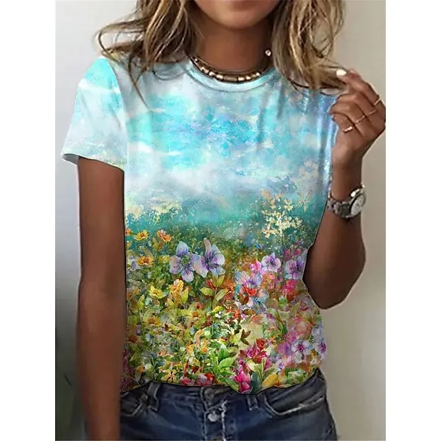 2021 New Women's Rose Flower Pattern Printing Top Fashion Summer Short-sleeved Fashion Casual Plus Size 3D Rose Printing T-shirt Z ROSE-17