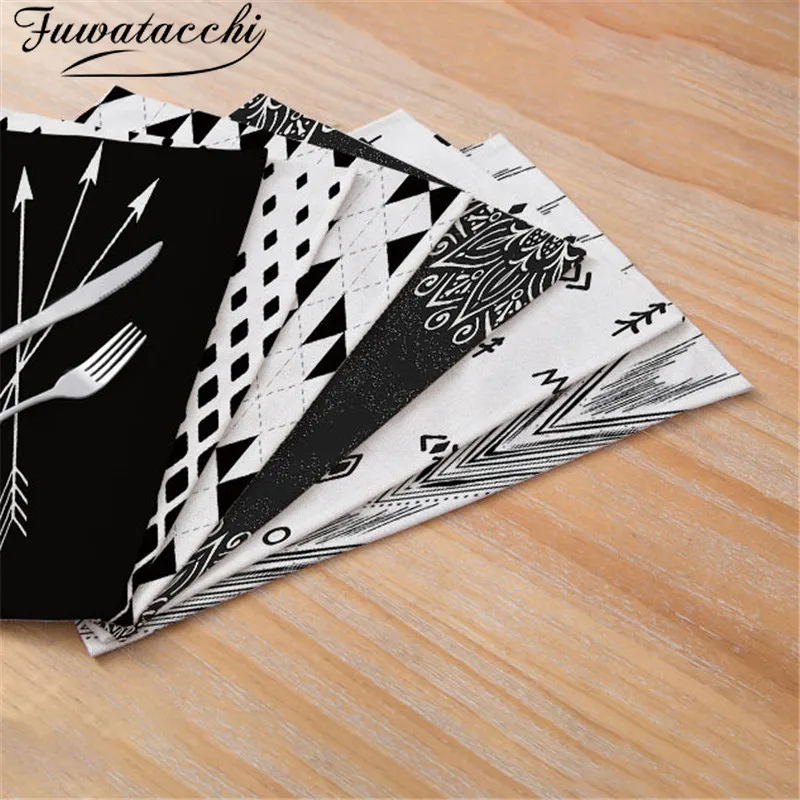 

Fuwatacchi Black White Placemat Rectangle Table Mat Drink Coasters Table Napkin Kitchen Decoration Accessories Home Decor