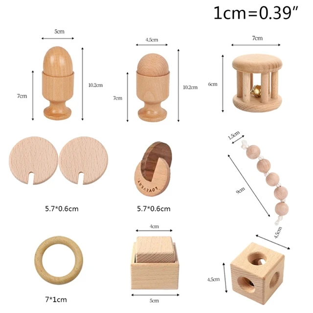 Newborn Infant Toys Wooden Object Fitting Exercise Hand Grasped Toy Egg Cup Cube Box Baby Bed Bell Rattle Vocal Gift 5
