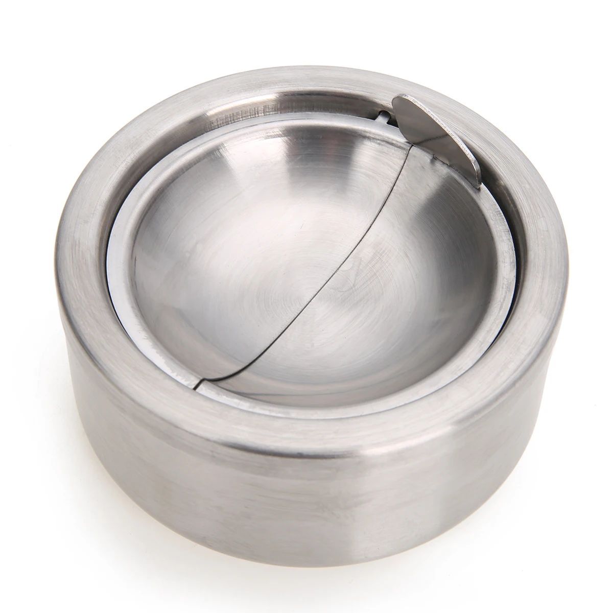 1pc Cigarette Lidded Ashtray Stainless Steel Silver Windproof Ashtray with Lid Round Shape Smoking Ash Tray