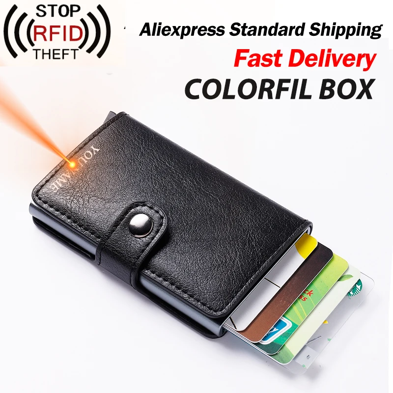 

Colorful Box Men Credit Card holder Women Metal RFID Wallet Aluminium Male Cardholder Business ID Card holder Leather Men purse