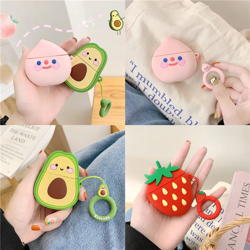 3D Cartoon avocado Cover Earphone Case For Airpods Silicone 2 Air pods Earpods Earbuds Smile Sun | Электроника