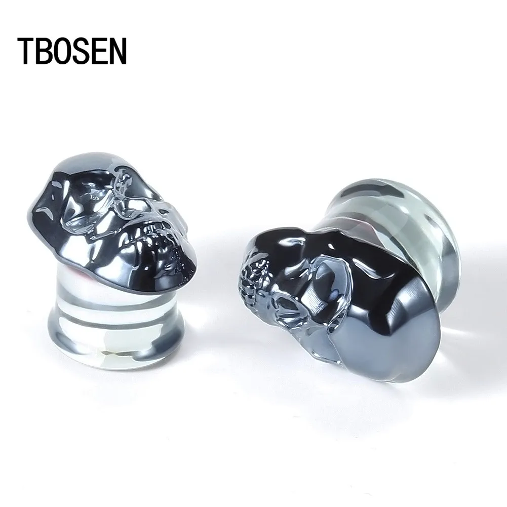 TBOSEN, Модный логотип Sull, стеклянные пробки для пирсинга, Эспандеры, телесные серьги, ювелирные изделия, подарок для тела, унисекс, серьги-гвоздики с драгоценными камнями, продается в паре