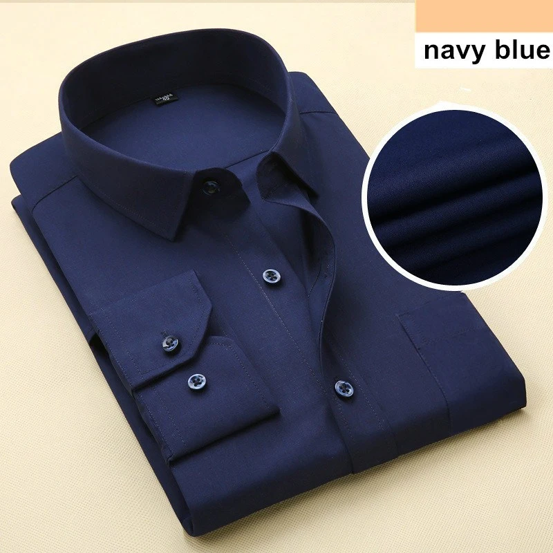 8XL белая мягкая рубашка, набор, больше размера d, мужская деловая повседневная плюс деловая рубашка, большой размер, рубашка с длинными рукавами, хлопок - Цвет: Тёмно-синий