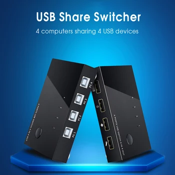 

kebidumei USB KVM Switch Box 4Ports Sharing 4 Devices USB2.0 Switch KVM Switcher Box for PC Sharing Splitter for Keyboard Mouse
