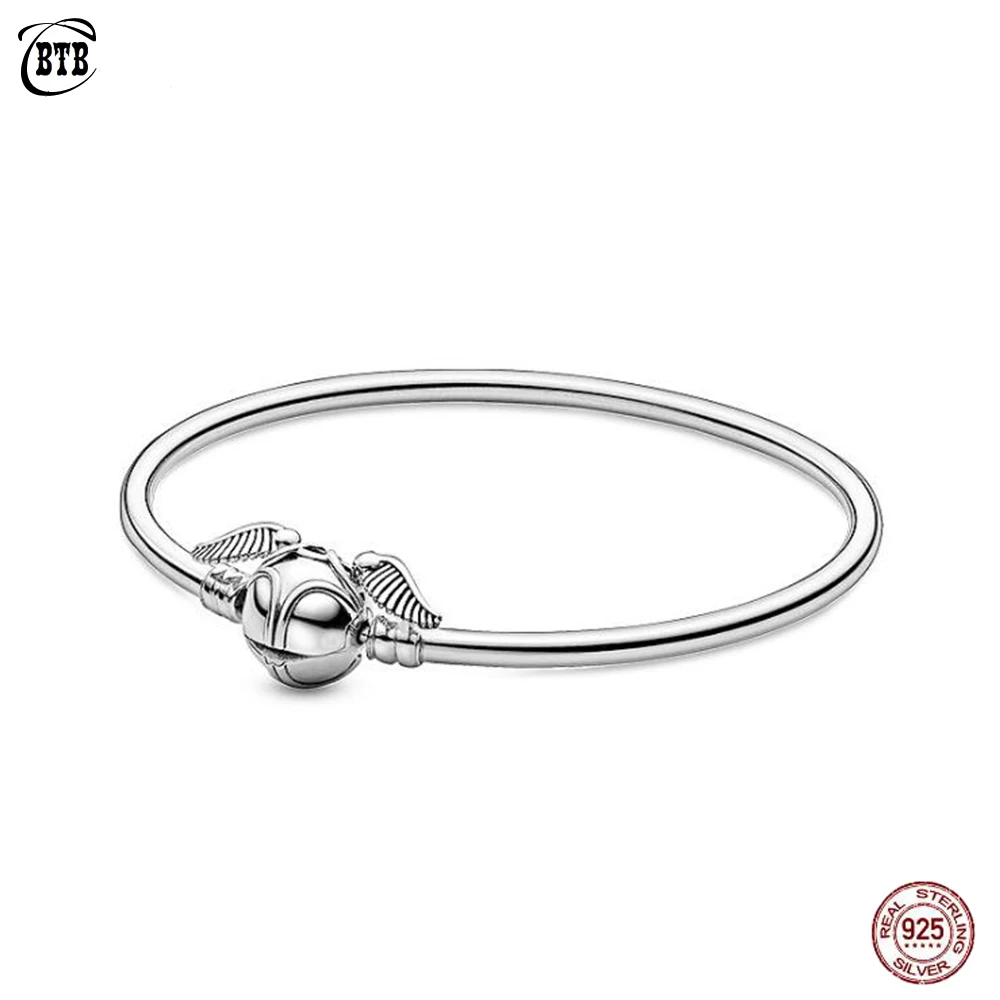 

2019 Real 925 Sterling Silver Charm Bracelet with Golden Snitch Clasp Fit Women DIY Dangle Charms Luxury Fine Jewelry