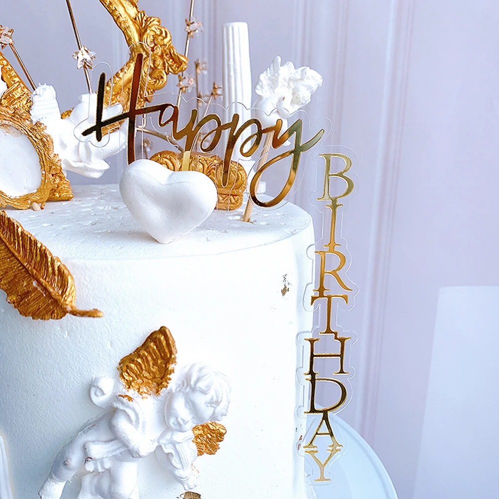 2021 New Happy Birthday Cake Topper Rose Gold Acrylic Vertical Creative Gold Cake Topper For Birthday Party Cake Decorations Cake Decorating Supplies Aliexpress