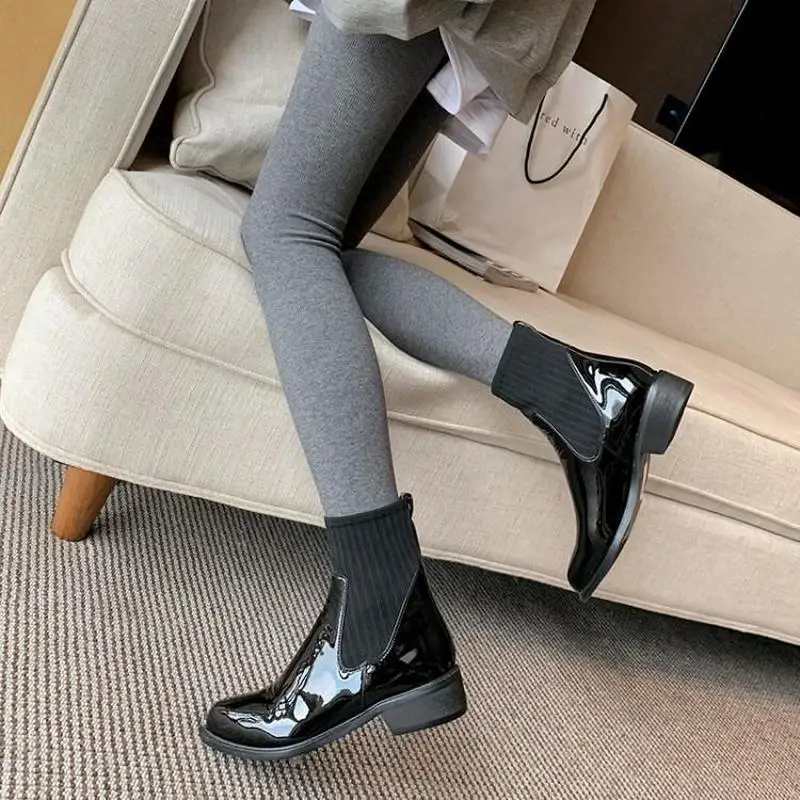 

ZETMTC winter boots microfibre short barrel stylish simple elegant pointed square heel slicing 3-5cm women's boots Pointed Toe