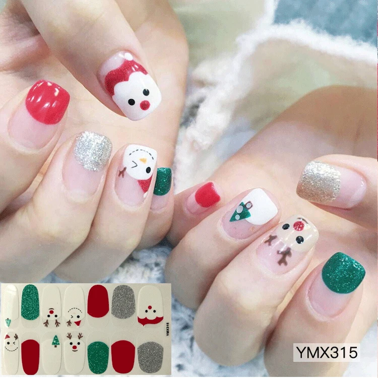 DIY Nail Art ремесло обертывания Рождественская тема наклейки для ногтей Снеговик Снежинка узоры клей год наклейки для подарков - Цвет: ymx315b