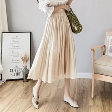 Новинка весна осень Женская плиссированная юбка средней длины однотонная элегантная повседневная юбка с высокой талией yy507