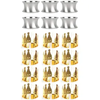 

18Pcs Napkin Ring Plating Towel Buckle Hotel Table Decoration - 12Pcs Crown & 6Pcs Round