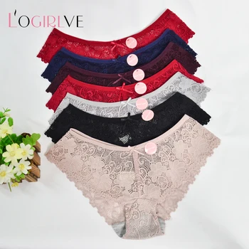 

Logirlve 2 Pieces Sexy Underwear For Women Full Lace Transparent Panties Plus Size M / L / XL / XXL Solid Color Low Ladies Brief
