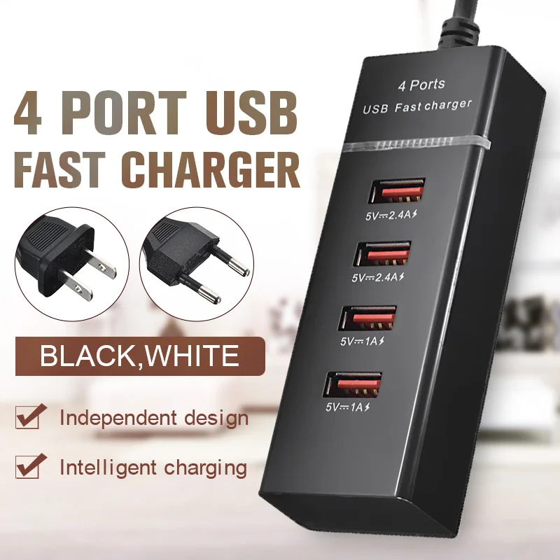 Универсальный ЕС США штекер 4 USB порт быстрое зарядное устройство USB розетка Путешествия стены Мощность Быстрая Зарядка адаптер для IPhone samsung Xiaomi - Цвет: Black   US