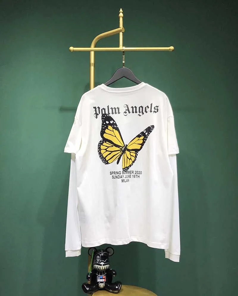 

2019 New Palm Angels Black Letter T-Shirt OS Men Women Palm Angels Yellow Butterfly T-Shirt Palm Angel Long Sleeve T-Shirt