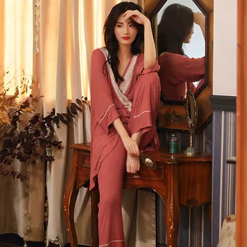 

2PCS Home Wear Negligee Lingerie Pijama Nighty Robe Suit Sleepwear Japan Kimono Robe Set Sexy Womens Modal Pajamas Nighties