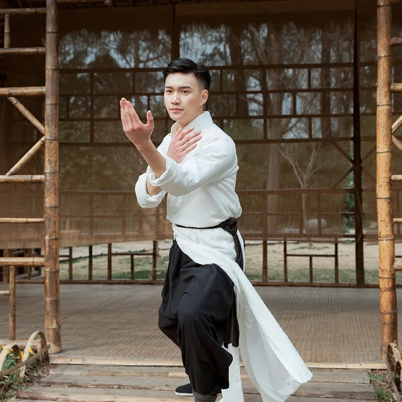 

Men Retro Chinese Style Shaolin Monk Kung Fu Tai Chi Robes Ancient Oriental Vintage Cotton Linen Tang Suit Hanfu Gown Costumes