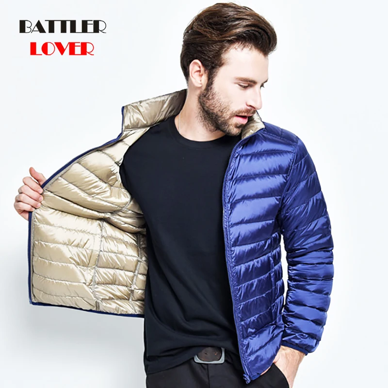 2019 New Two Side Wear Mens Ultralight Jacket Casual Winter White Duck Down Windbreaker Overcoat Warm Parka Males Coat Outerwear