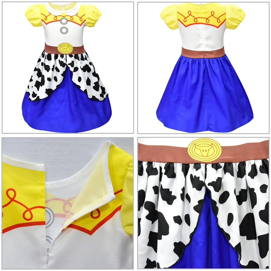 MUABABY Girls Halloween Fancy Princess Costume Summer Toy Story Snow White Jasmine Rapunzel Minnie Ariel Party Dress Up Clothes