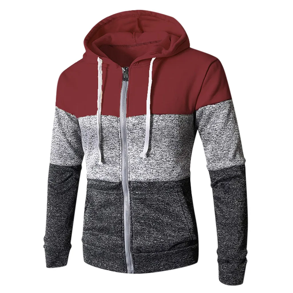 Red Mens Patchwork Autumn Winter New Fashion Casual Long Sleeve Slim Pocket Fit Hoodies Blouse Top Wholesale Free Ship худи Z4 - Цвет: Red