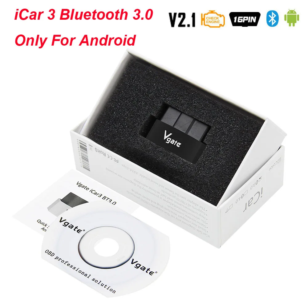 Bluetooth Black Vgate iCar3 ELM327 V2.1 ELM 327 iCar 3 V2.1 OBD2 Bluetooth wifi сканер ODB2 для Android/IOS OBD 2 OBD2 автомобильный диагностический инструмент - Цвет: Bluetooth Black