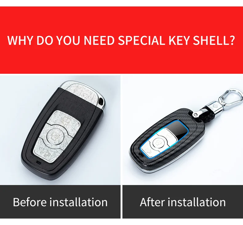 Carbon Fiber Car Smart Key Cover Case Fob Ford Fusion Mustang Explorer F150 F250 F350 Ranger Mondeo Protect Shell Accessories - H62ef411b3adb49bb97341022470a780bd